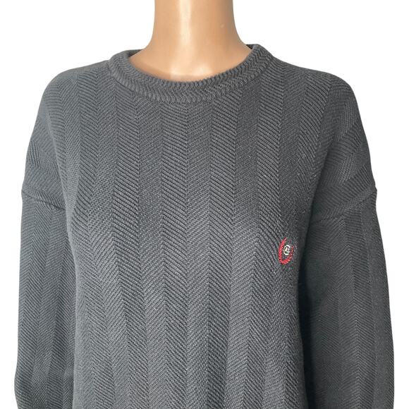 Vintage Chaps by Ralph Lauren Sweater Mens Medium Hand Framed Herringbone Black - Picture 3 of 9